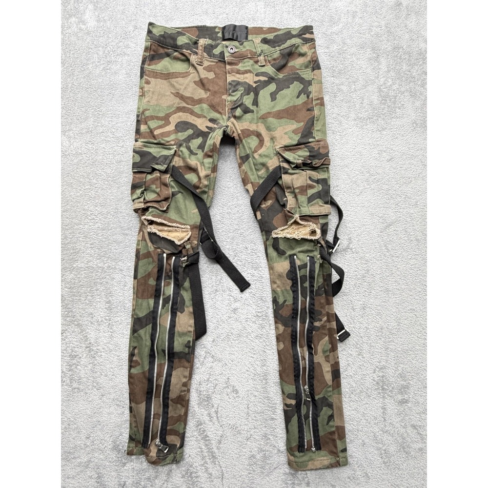 VALABASAS Pants Mens Measured 31x29 Green Camouflage Cargo Ankle Zip Slim
